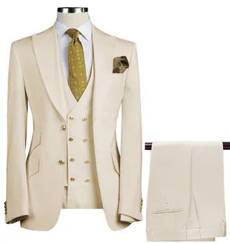 Мъжки костюм, оборудвана, от 3 теми, подходящи за бизнес банкет, сватба, костюм за младоженеца, яке, жилетка с панталони, костюми Homme