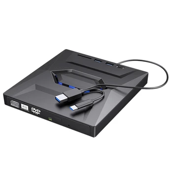 Устройство DVD записващо USB3.0 + Type-C Външен оптично устройство CD/DVD-плейър, четец на карти памет TF/SD за PC