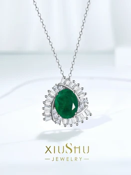 Лесен луксозен сребърен изкуствен смарагд, проста окачване, вградени высокоуглеродистым диамантен пръстен, личност, темперамент, мода
