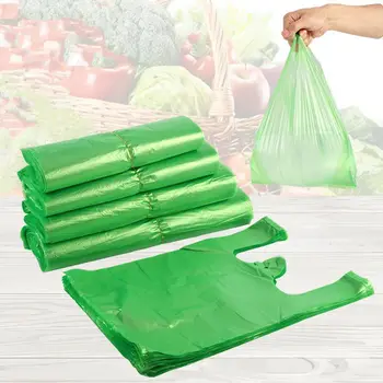 100ШТ зелена найлонова торба за пазаруване в супермаркета Джобен еднократна жилетка Чанта с дръжка за кухненски инструменти за съхранение