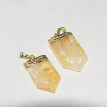 Натурален жълт цитрин, окачване от камък, за колиета, женски щит, 2023, позлатени кристални, кварцов камък, аксесоари за бижута 