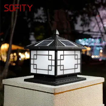 SOFITY Solar Post Lamp Открит Ретро обикновен черен Декоративна лампа на колумб LED Водоустойчива IP65 за къщи, вили, Веранда, двор