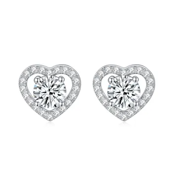 Качествени луксозни обеци с муассанитом, обеци-на карамфил във формата на сърце, обеци-на карамфил с диаманти, обици-карамфил от сребро S925, изискани бижута, подарък за момиче