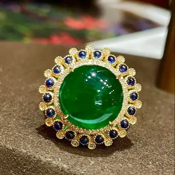 Пръстен с изумруд LR Бижута от чисто злато, 18 карата, Натурален зелен изумруд, скъпоценни камъни диаманти с тегло 7,45 карата, дамски пръстени за жени, елегантна пръстен