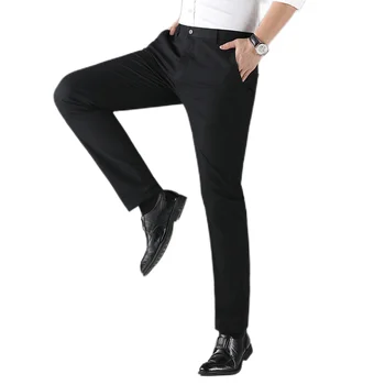 Мъжките официални панталони, черни бизнес приталенные мъжки панталони 6XL размер плюс, панталони за костюми, прави панталони с висока еластичност, мъжки дрехи, панталони