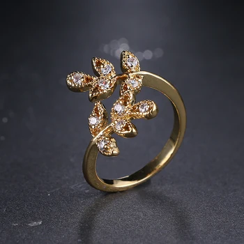 Emmaya Модно евтино пръстен с цвете Луксозен Златист Цвят AAA с цирконием, Пръстена на пръста си, за Жени, регулируеми Бижута за парти