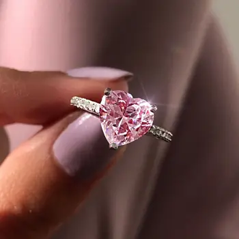 Модно годежен пръстен с хрустальным сърце за жени, годежни пръстени с цирконием, розово Сребърен цвят, Бляскава бижута подарък, Нов