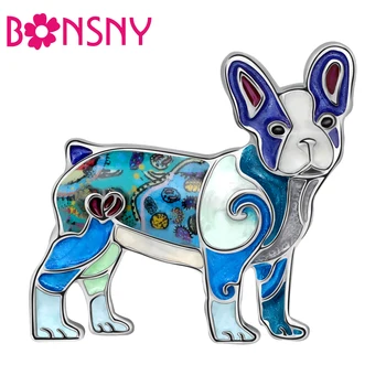 Bonsny Емайла сплав с цветен модел, красиви брошки във формата на френски булдог, Кучета, животни, Дрехи, жени за шал, Бижута за Жени, Подаръци за момичета