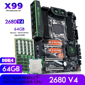 Дънна платка HUANANZHI X99 F8 с процесор Intel XEON E5 2680 V4 4*16 GB = 64 GB DDR4 2133 Mhz PC4 REG ECC Memory Combo Kit Комплект NVME
