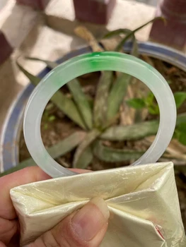 Гривна от чисто естествен мьянманского нефрит, Приказно зелен пръстен за ръце, отбеленное лед, Изискан Благородник елегантен нефритови Гривни, фини бижута