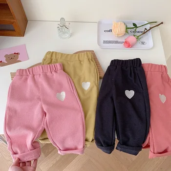 Пролетни Нови Детски панталони С Вафельным принтом във формата на Сърце За момичета, Спортни Панталони За Малки Момичета