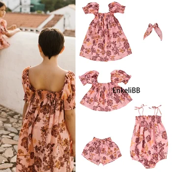 EnkeliBB 2023 Bebe/ марковите рокли с розов цветя модел за момичета, с къс ръкав, с дълъг ръкав-мехурчета за момичета, дизайнерски детски рокли